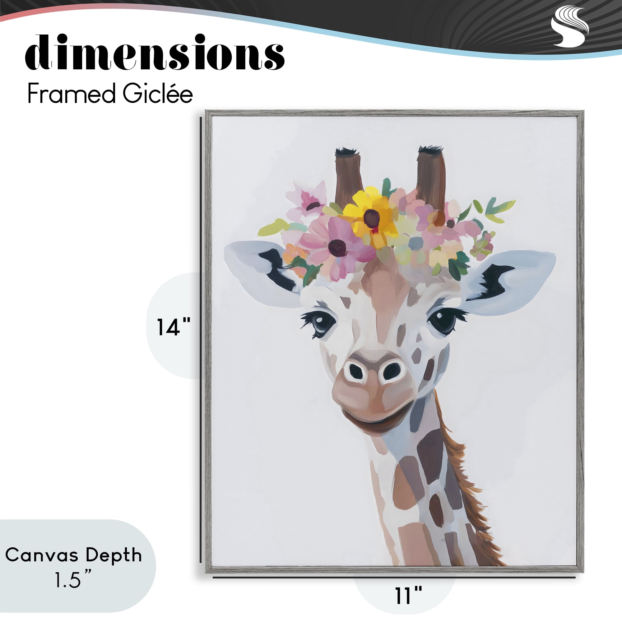 Stupell Industries Flower Crown Giraffe Gray Framed Giclee Art, design by The Prints Vibe