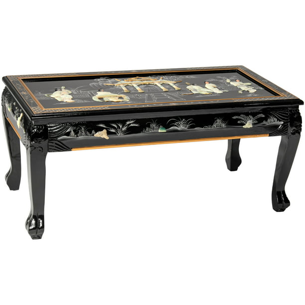 Oriental Furniture Black Lacquer Coffee, Lacquer Side Table With Drawer