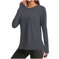 thumbnail image 3 of ZUKMRJPC Women's Workout Shirts Long Sleeve Quick Dry Crewneck Solid Color T Shirts Casual Comfy Running Yoga Gym Athletic Tops, 3 of 8