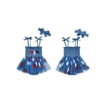thumbnail image 2 of BemeyourBBs Toddler Baby Girl 4th Of July Outfit Summer Smocked Romper Dress Patriotic Clothes Letter Embroidery Star Print Sleeveless Tie Strap Jumpsuit Playsuit Tutu Dress with Headband, 2 of 9