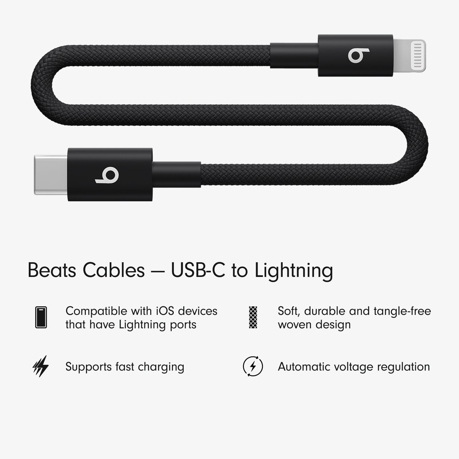 Beats USB-C to Lightning Woven Short Cable (20 cm) - Bolt Black