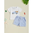 thumbnail image 3 of Baby Boy Easter Outfits 6 12 18 24 Months 2T 3T 4T Toddler Boys Summer Clothes Short Sleeve Truck Embroidery T-Shirt + Striped Shorts 2Pcs Set, 3 of 9