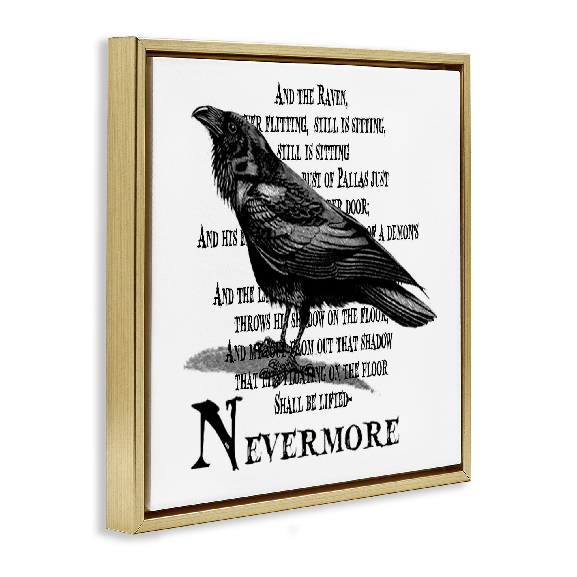 Stupell Industries Creepy Halloween Black Crow Raven Animals & Insects Painting Gold Floater Framed Canvas Art Print Wall Art, 18 x 18
