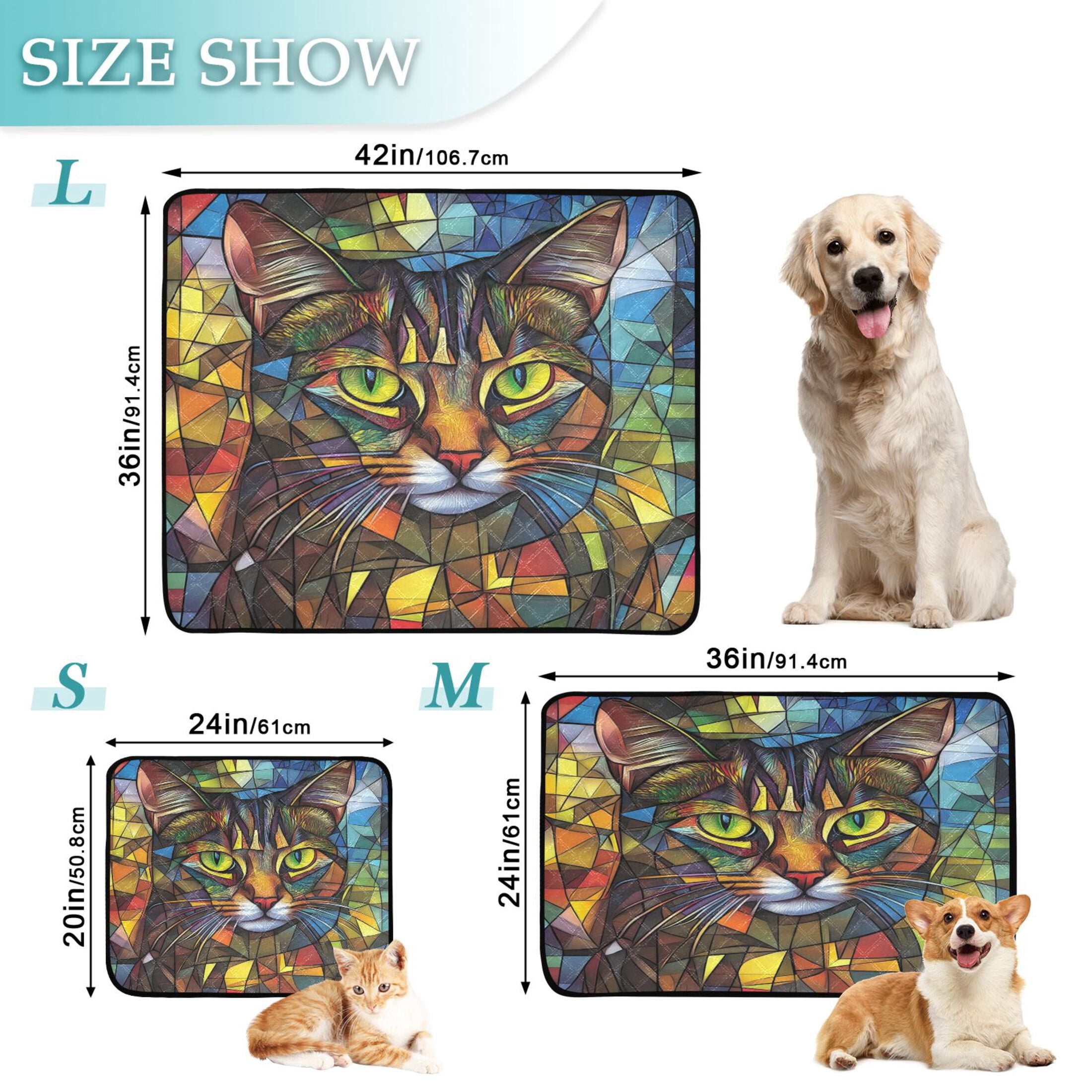 Qxltty Stained Glass Civet Cat Cat litter Pads Pet Set of 3 Diaper Mats Center Anti-leakage Layer Absorbent Soft and Comfortable