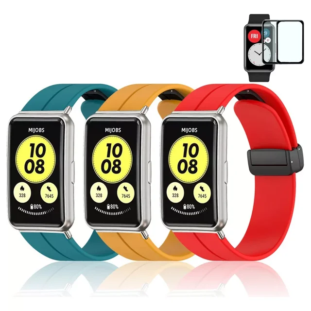 3 Correa De Reloj Silicon + 2 Mica Para Huawei Watch Fit 2