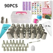 Jooans Kitchen 90pcs Icing Bags and Tips Stainless Cake Decorating Kit with Thickened Decorating Bags Kitchen Cake Baking Tools