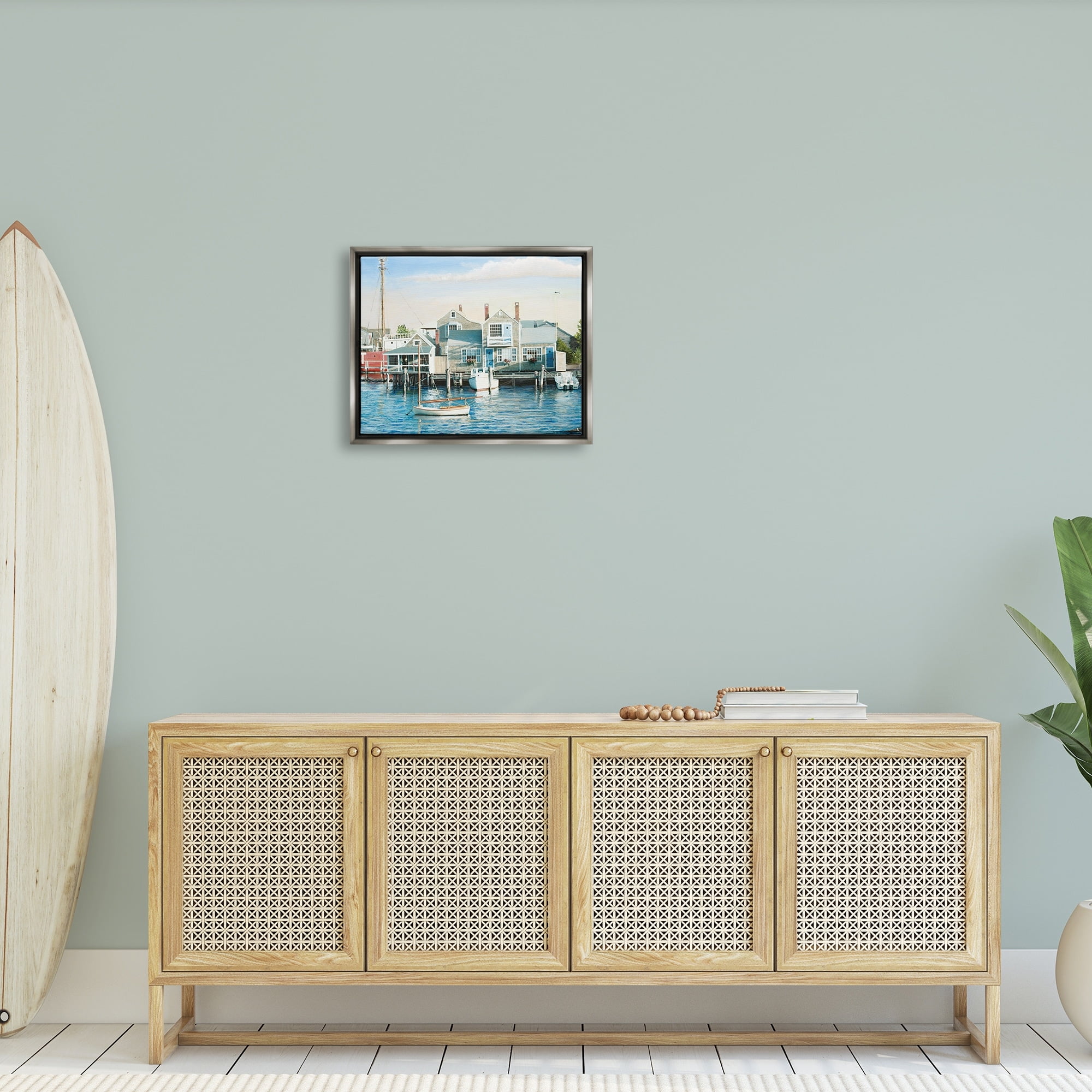 Stupell Industries Relaxing Boats Floating Harbor Marina Ocean Town Photograph Luster Gray Floating Framed Canvas Print Wall Art, Design by Tom Mielko