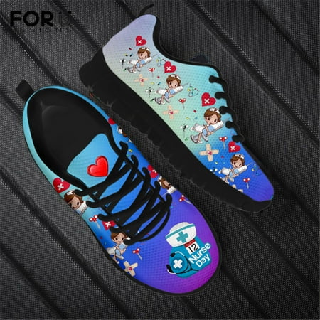 

Gradient Style 3D Nurse Design Pattern Women Flats Shoes Casual Sneakers Summer Air Mesh Lace-up Ladies Shoes Woman