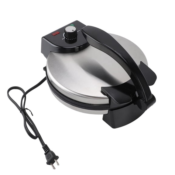 YAHHU 10" Electric Tortilla & Roti Maker – Adjustable Knob Temp, Non‑Stick 25.5 cm Pan, Stainless Steel Cover, Easy Clean, BPA‑Free