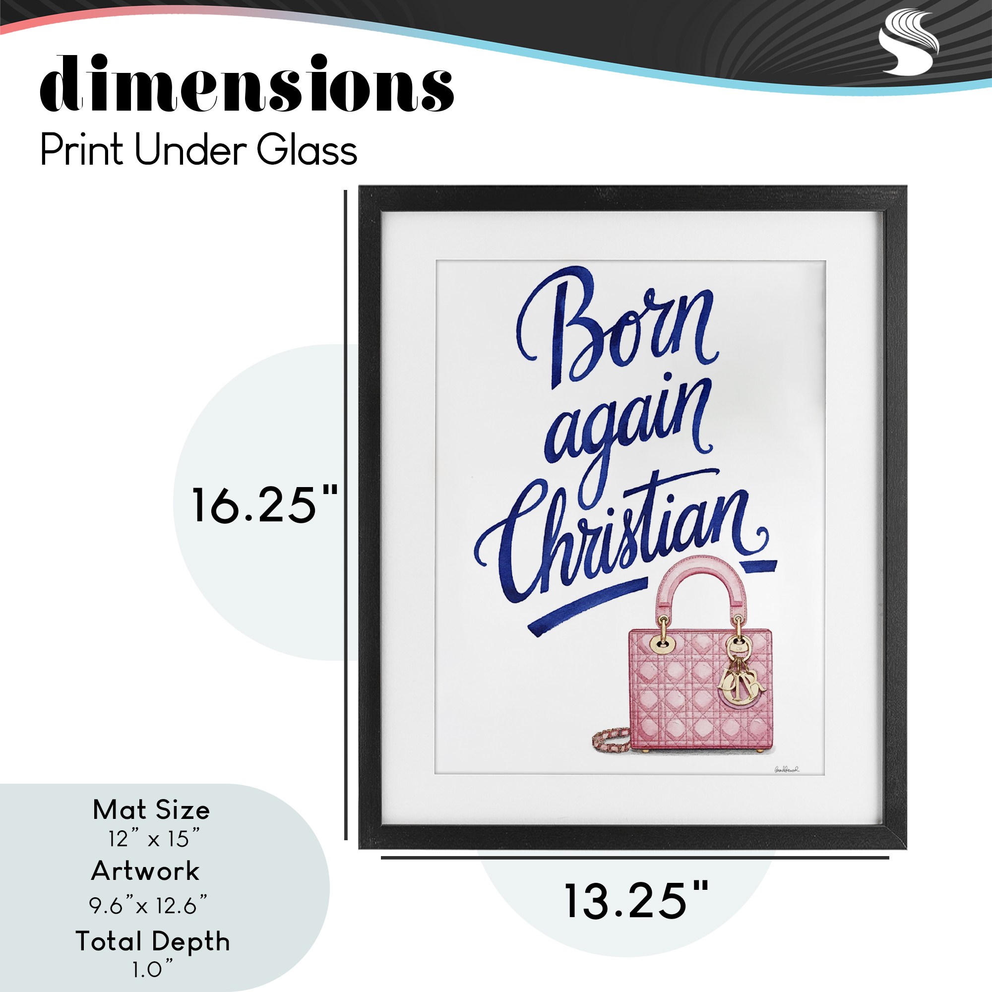 Glam Born Again Christian Black Framed Print Under Glass, design by Amanda Greenwood