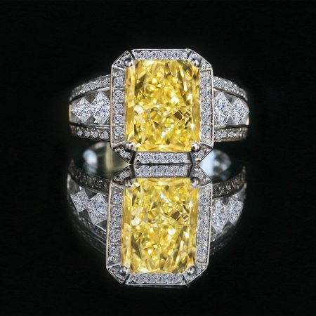- Radiant emerald center framed halo settings split shanks zirconite diamond shape princess cut simulated diamond Canary