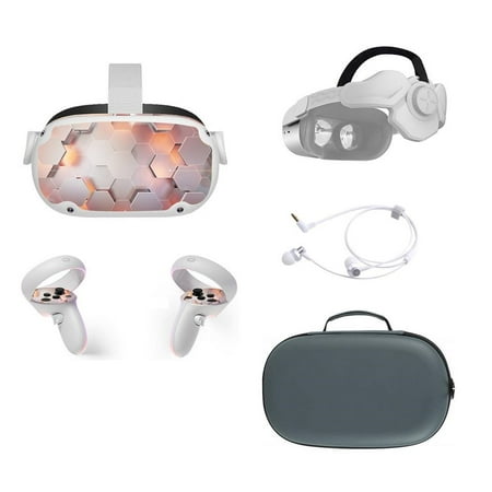 2022 Oculus Quest 2 All-In-One VR Headset, Touch Controllers, 128GB SSD, 1832x1920 up to 90 Hz Refresh Rate LCD, 3D Audio, Mytrix Head Strap, Carrying Case, Earphone, Futuristic Stickers
