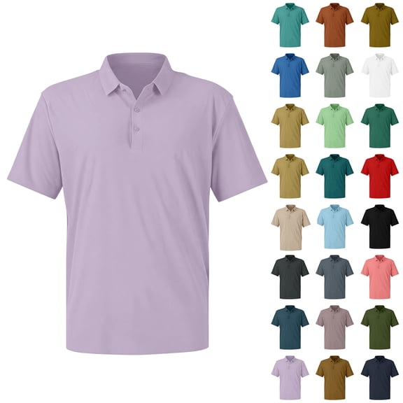 Men's Summer Casual 3-Button Polo Shirts Solid Color Classic Soft Breathable Fabric Tops, L
