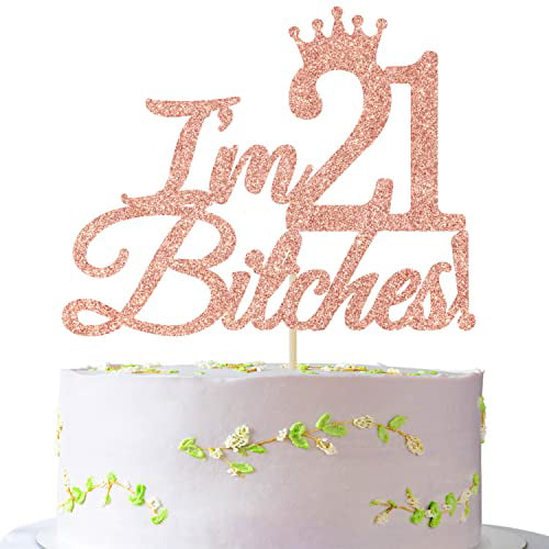 Happy 21st Cake Topper LIGHT ROSE GOLD Glitter Card Birthday Cake Decoration 21 