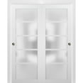 thumbnail image 1 of Sliding Closet Bypass Doors 84 x 84 with hardware | Quadro 4002 White Silk with Frosted Opaque Glass | Sturdy Top Mount Rails Moldings Trims Set | Kitchen Lite Wooden Solid Bedroom Wardrobe Doors, 1 of 6