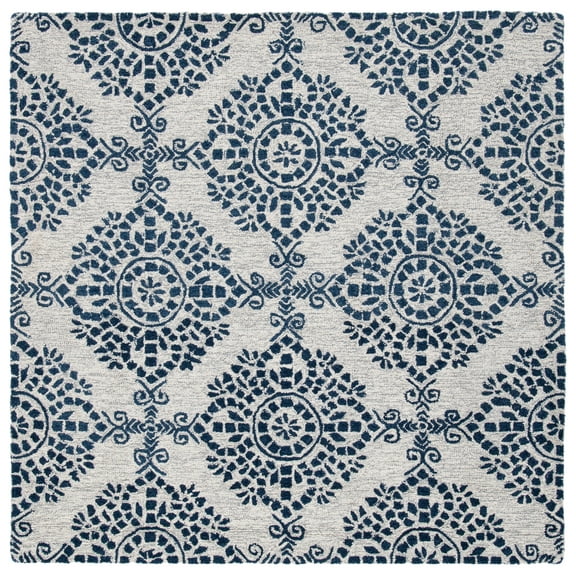 SAFAVIEH Micro-Loop Wichita Medallion Area Rug, Ivory/Blue, 5' x 5' Square