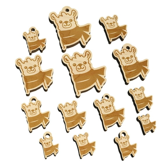 Llama with Scarf Wood Mini Charms Shapes DIY Craft Jewelry - With Hole - Various Sizes (16pcs)