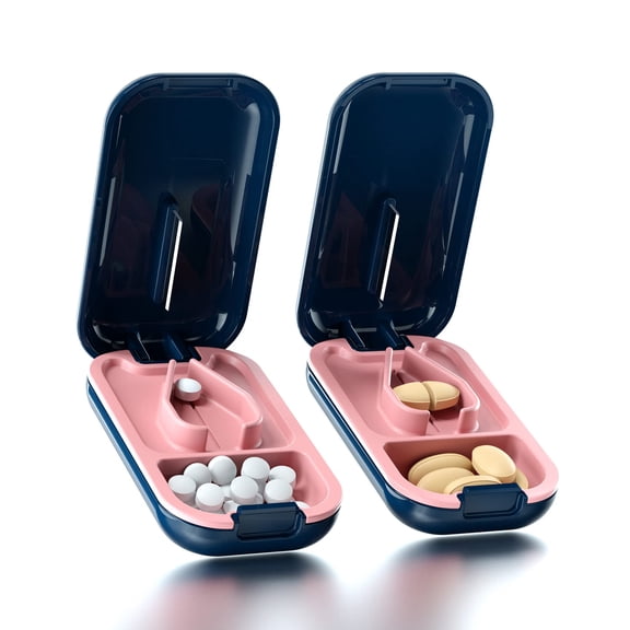 Pill Cutter Splitter for Small and Tiny Pills - Pill Cutter Accurately Cuts Multiple Pills - Easy Open Snap Button. Detachable Nonslip V-Shaped Pad. Wrap-Around Blade Guard. Back Storage