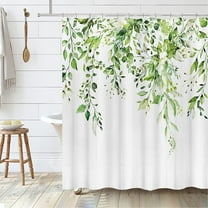 Green Eucalyptus Shower Curtain, Watercolor Leaves on The Top Plant with Floral Bathroom Decoration Shower Curtain Sets 72x72 Inch with Hooks