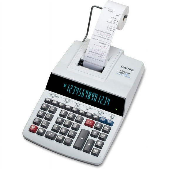 Canon MP49DII Desktop Printing Calculator - Dual Color Print - Dot Matrix - 4.8 lps - Heavy Duty, Extra Large Display, Auto Power Off, Clock, Calendar, Sign Change, Item Count - 14 | Bundle of 5 Each