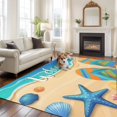 thumbnail image 3 of Welcome Summer Beach Washable Living Room Rugs 5'x7', Coastal Watercolor Ocean Slippers Starfish Shell Low Pile Throw Large Area Rugs Non-Slip Sturdy Edge Binding Carpet for Dining Room Bedside, 3 of 9