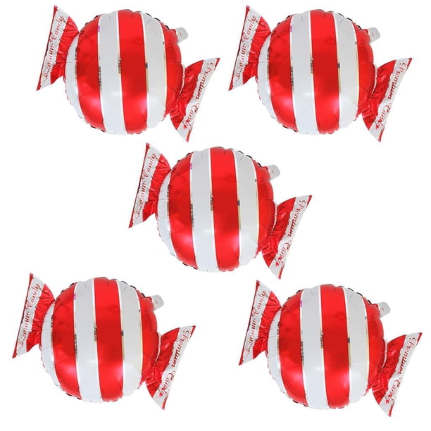 5 globos de aluminio con diseño de rayas grandes y puntos de caramelo para decoración de fiestas, 50 x 38, 48 rojo