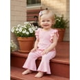 thumbnail image 5 of BemeyourBBs Toddler Baby Girl Summer Clothes Infant Baby Girls Waffled Romper Overalls One Piece Outfit Ruffled Flying Sleeve Backless Solid Color Flared Pants Jumpsuit 6 12 18 24 Months 2 3 4 Years, 5 of 9