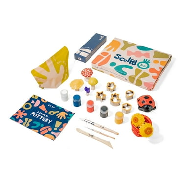 Sculpd Air Dry Clay Kit for Kids Age 7-9 - Includes Air Dry Modeling Clay, 5 Color Paint Set, Paintbrushes, Sculpting Tools, Guide and More - Air Dry Clay for Kids Pottery with Art Accessories