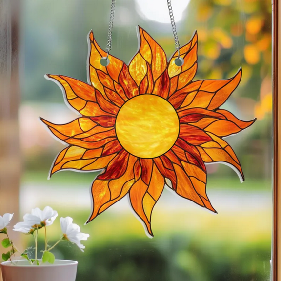Vibrant Sun & Yellow Sunflower Acrylic Suncatcher, Bright Summer Window Decor
