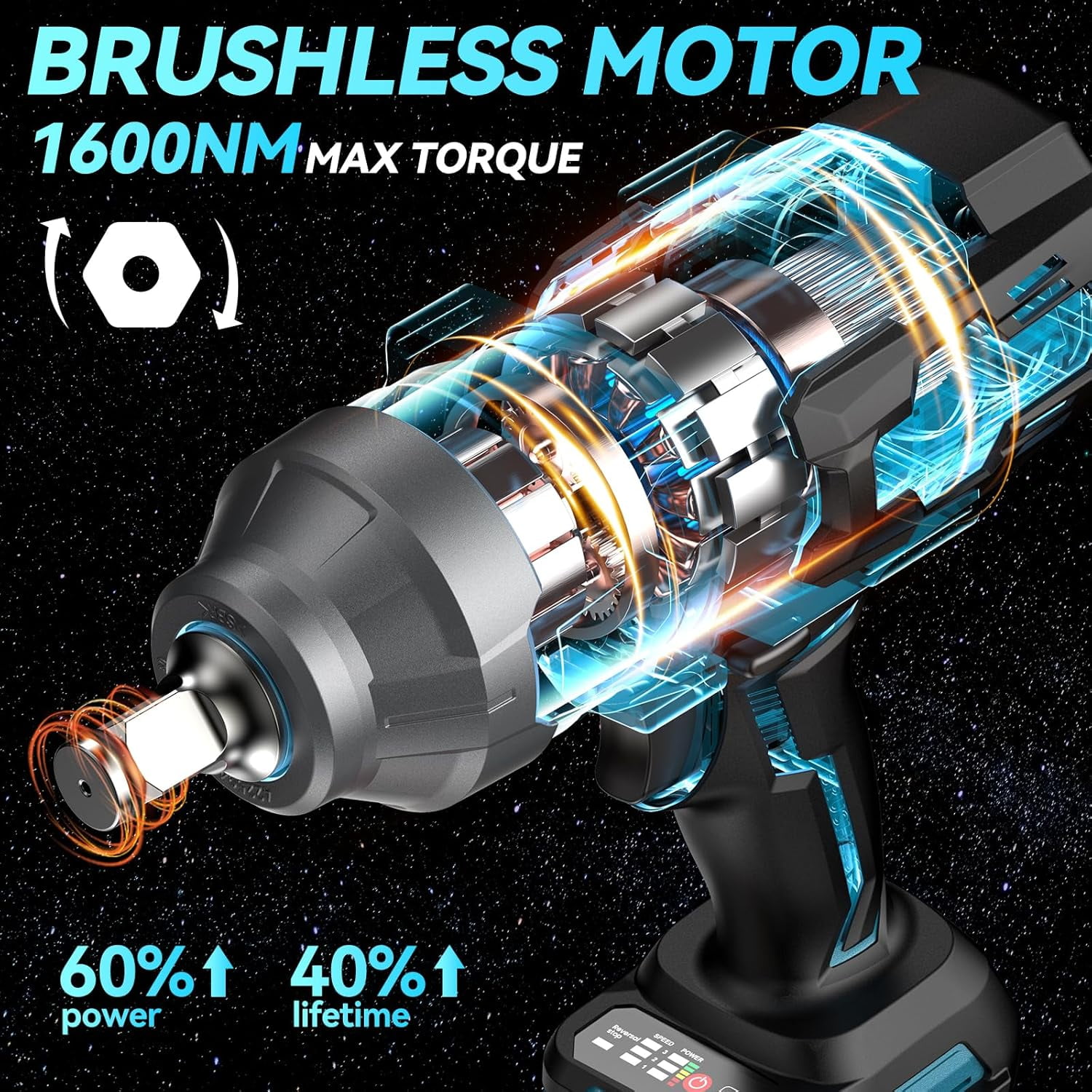 SEESII Cordless Impact Wrench 1180FT-LBS(1600N.m) 2200IPM 3/4 High Torque Brushless Electric Impact Gun with 18V 1x5.0Ah Battery