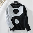 thumbnail image 2 of TFEOQRY Pullover Sweater for Women Autumn and Winter Loose Tai Chi Printed Knitwear Long Sleeved Round Neck Sweater Top Black, 2 of 9