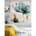 thumbnail image 3 of Blue Brown Floral Sheer Curtains 63 Inches Long 2 Panels Watercolor Retro Flower Light Filtering Semi Sheer Window Curtains Drapes for Bedroom Living Room 52"x63", 3 of 7
