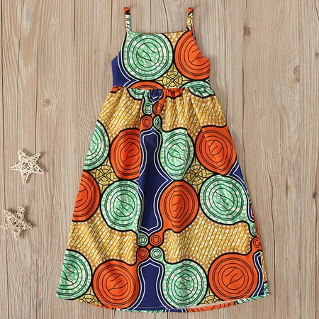 

Toddler Kids Baby Girls African Dashiki Traditional Style Sleeveless Strap Dress Ankara Princess Backless Dresses Headband Outfits 1-5Y