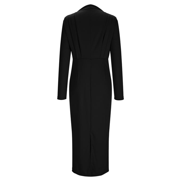 hotojiny Formal Dresses for Women Elegant Long Sleeve Mock Neck Ruched Maxi  Dress Slim Business Trendy Cocktail Pencil Dresses - Walmart.com