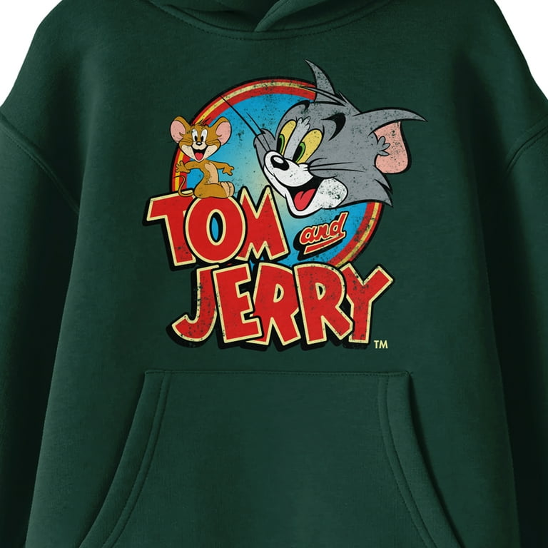 Tom u0026 Jerry Distressed Classic Art Long Sleeve Forest Green Boy's Hooded  Sweatshirt-Medium - Walmart.com