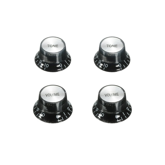 Unique Bargains Top Hat Guitar Bell Knobs 6mm ID 2 Volume 2 Tone Speed Control Knobs Plastic Aluminum Black 2Set