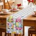 thumbnail image 5 of Easter Gnomes Table Runner 36 Inches, Spring Floral Eggs Flowers Butterflies Gray Plaid Bed Runner Dresser Scarves Tabletop for Indoor Outdoor Parties/Ceremony/Banquet, 13"x 36", 5 of 8
