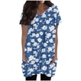 thumbnail image 2 of Womens Tops Plus Size Short Sleeved V-Neck Floral Print Double Pocket Pullover T-shirt #Blue XL, 2 of 6