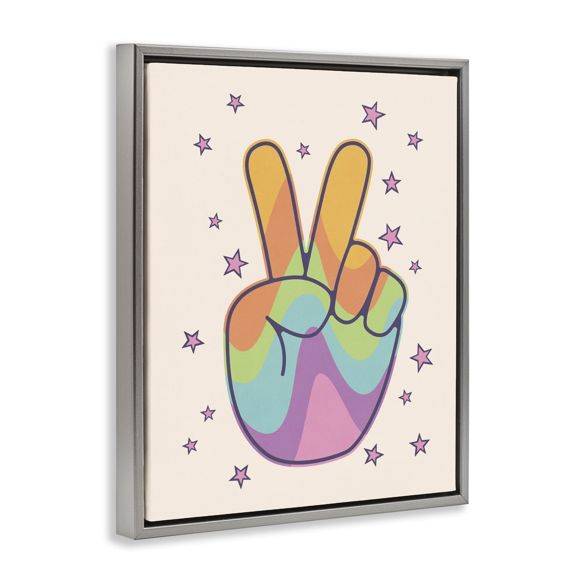 Stupell Industries Peace Sign Retro Rainbow Gray Framed Floater Canvas Wall Art, design by LSR Design Studio