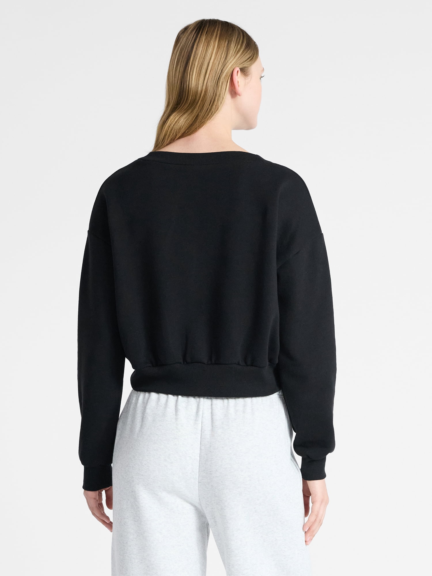 No Boundaries V-Neck Fleece Cropped Sweatshirt, Women's