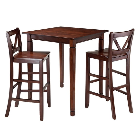 Winsome Wood Kingsgate 3-Pc Pub Set, High Table & 2 V-Back Bar Stools, Walnut Finish