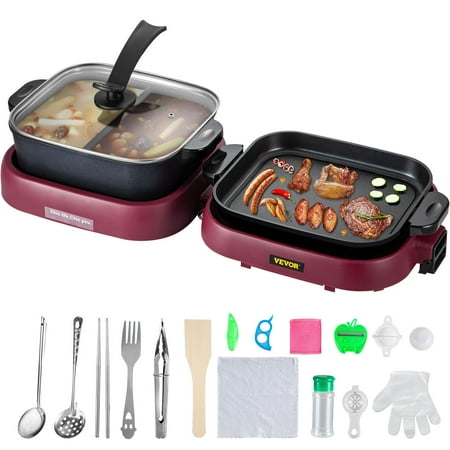

VEVORbrand 2 in 1 Electric Grill and Hot Pot Foldable BBQ Pan Grill and Hot Pot 2100W Multifunctional Teppanyaki Grill Pot with Dual Temp Control Smokeless Hot Pot Grill with Nonstick Coating