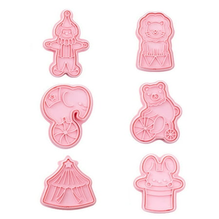 

GENEMA 6 Pcs Circus Animal Cookie Cutters Fondant Cutters Plunger Cookie Stamps Rabbit Elephant Bear Lion Tent Clown