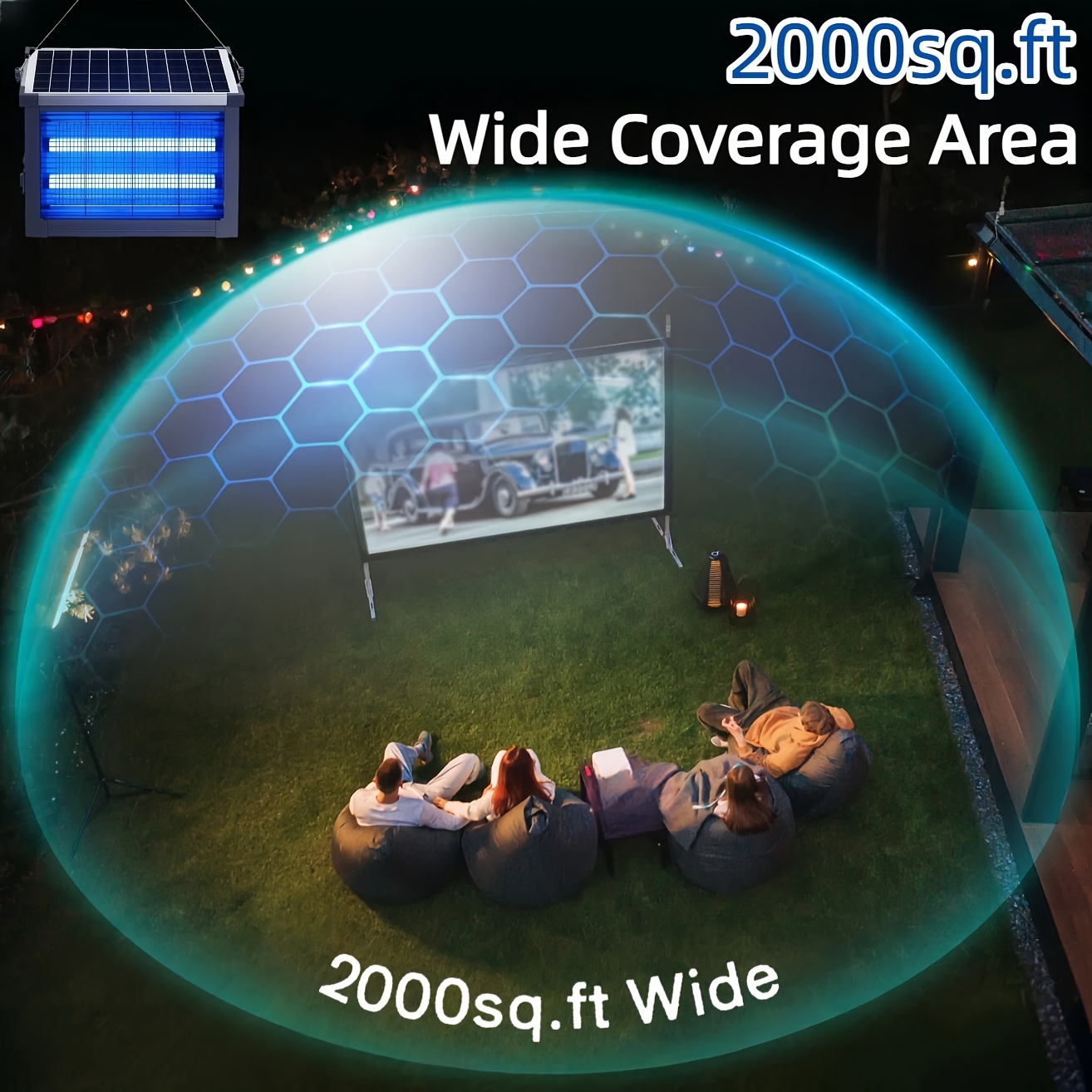 4500V Solar Mosquito Zapper - 4000mAh Battery, IP56 Waterproof, Metal Shell - 3 Placement Options & 2 Modes for Garden/Patio - Fast Shipping