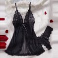 thumbnail image 2 of Levmjia Women Sleepwear Set Sheer Lace Stitching Deep V Solid Color Nightgown and Panties Two Piece Outfit For Sleepwear And Home Wear, 2 of 9