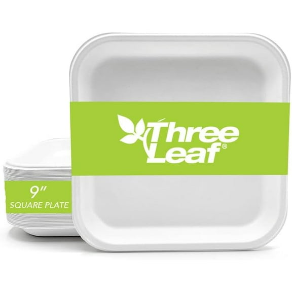 Three Leaf 9" Heavy-Duty Bagasse Square Plates, 500 Ct. - Eco-Friendly, Biodegradable
