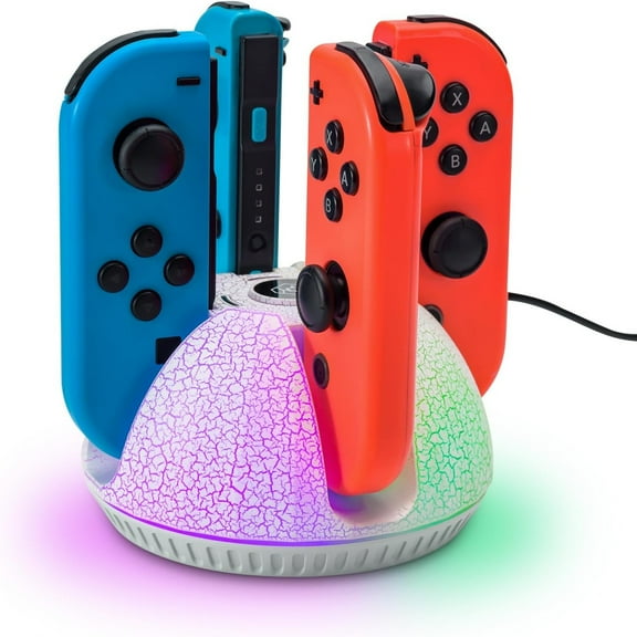 Left Right Game Controllers Charging Dock Accessories for Nintendo Switch & OLED, with Includes Color Light & Charging Cable-White