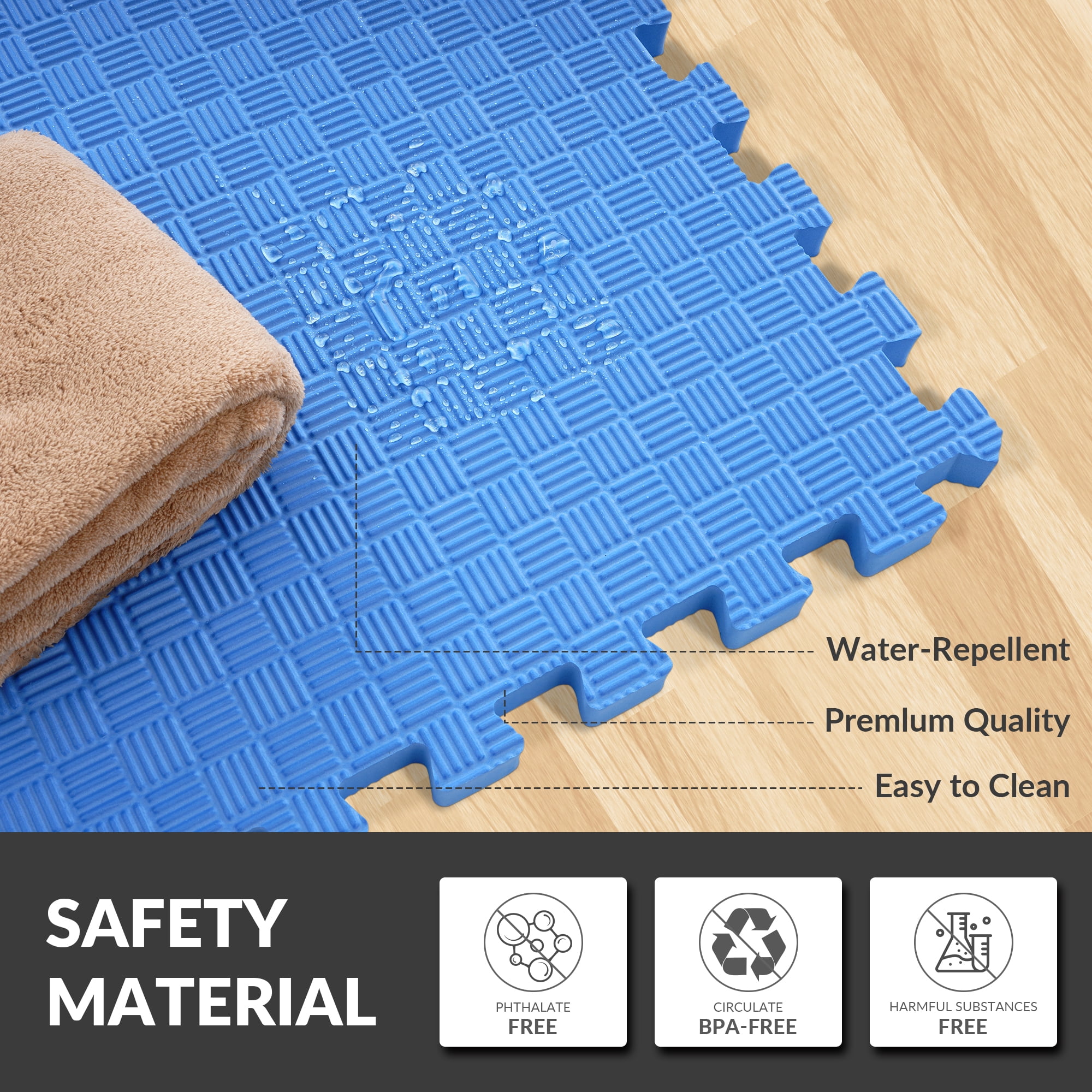 BalanceFrom EVA Foam Interlocking Floor Tiles, 63 × 63 cm, 1/2" 3/4" or 1" Thick, Anti-Slip Textured Mats in Multiple Colors, 6/12/24/36 Pack for Home Gym and Play Areas