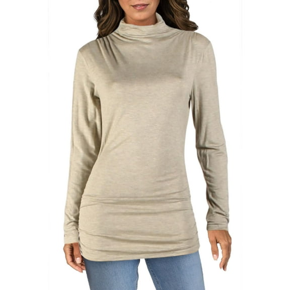 Max Studio Womens Ruched Turtleneck Pullover Top Beige XS
