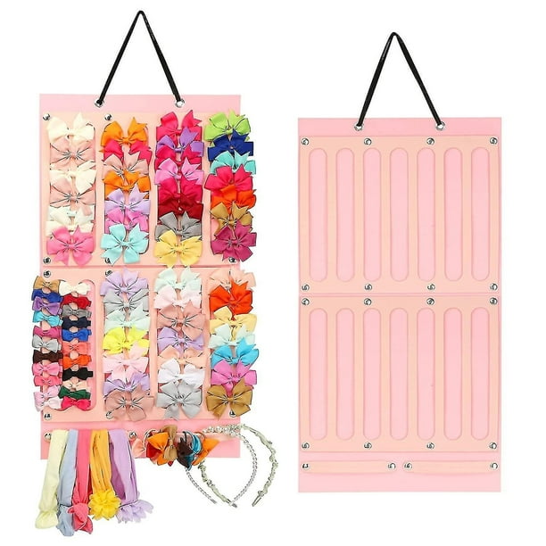 Organizador de lazos para el pelo (rosa), exhibición de lazo y diadema para bebé, organizador de habitación para niñas, bolsa colgante para almacenamiento de sombreros